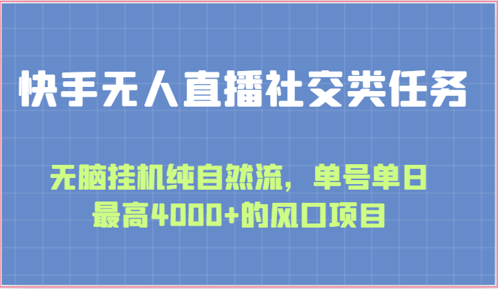 快手无人直播社交类任务：无脑挂机纯自然流，单号单日最高4000+的风口项目插图