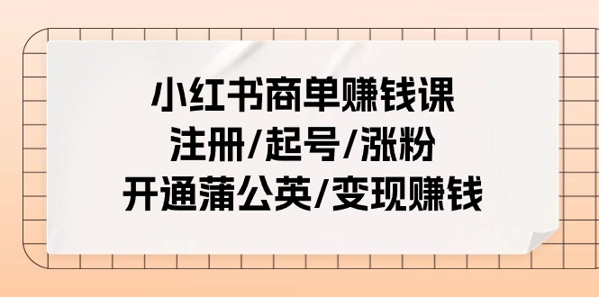 小红书商单赚钱课：注册/起号/涨粉/开通蒲公英/变现赚钱插图