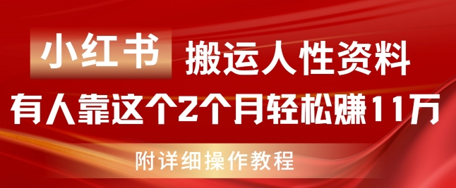 小红书搬运人性资料，有人靠这个2个月轻松赚11w，附教程【揭秘】