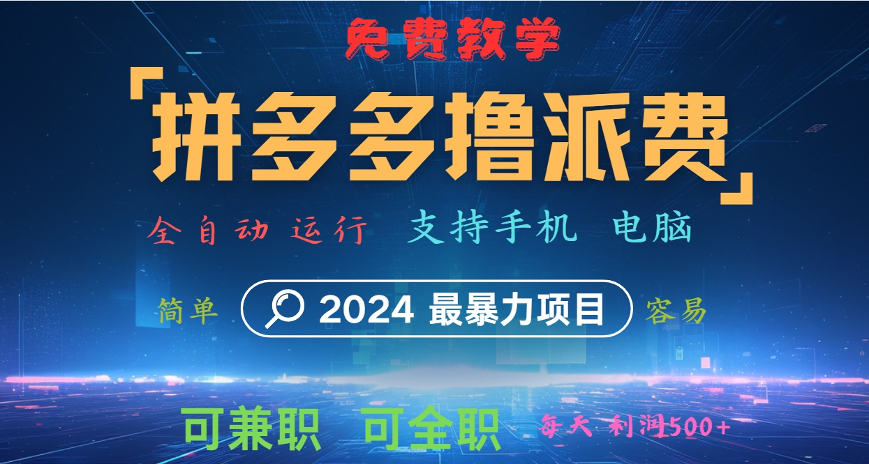 拼多多撸派费，2024最暴利的项目。软件全自动运行，日下1000单。每天利润500+插图